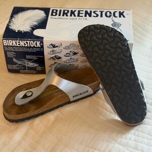 Birkenstock Gizeh Silver Leather Thong Sandals